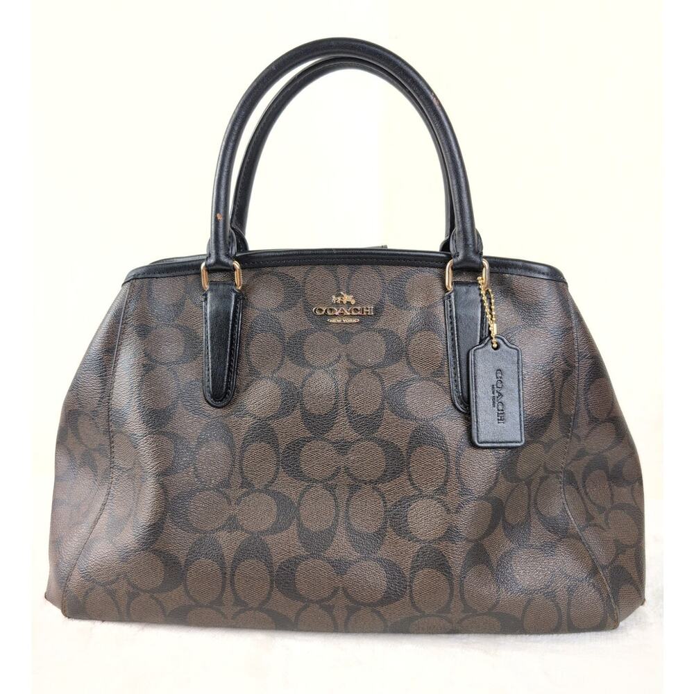 Coach Signature Margot Carryall Satchel Purse Brown Black Leather Classic Luxe